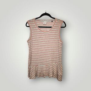 Cabi Striped Ruffle Tank Tangerine Orange Gray Womens Small Peplum Tank Top